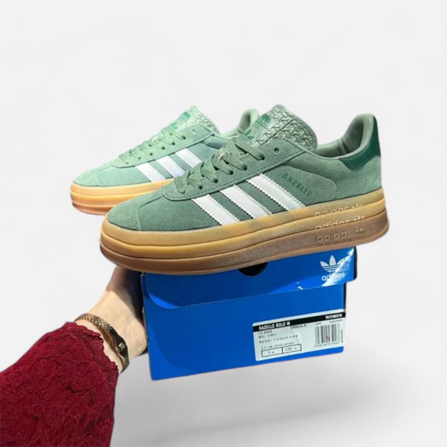 Adidas Gazelle Bold Silver Green Gum